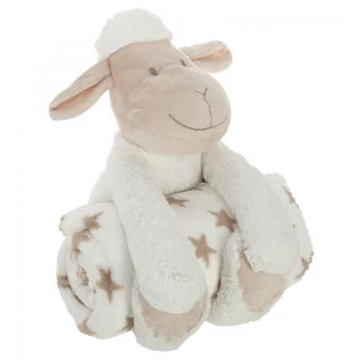 Plüss bárány baba takaróval