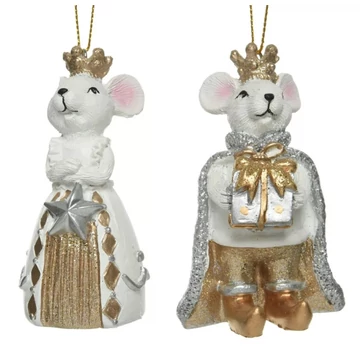 Egér király, királynő akasztós poly arany-fehér M9cm szett 1-1db