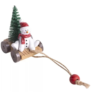 Hóember kocsin fenyőfával poly M6cm