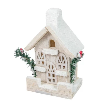 Fa házikó fehér LED-es M22cm