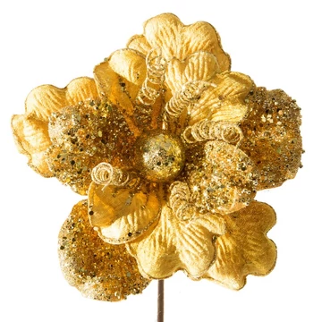 Maura dekoratív virág - arany színben, 19 cm átmérőjű