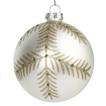 Üveg karácsonyfadísz gally motívummal kézzel díszített 8 cm Üveg karácsonyfadísz gally motívummal kézzel díszített 8 cm