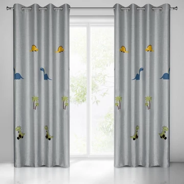 Dino kész függöny, gyönyörű gyermekmintával, 100% poliészter, ezüst színben Dino kész függöny, gyönyörű gyermekmintával, 100% poliészter, ezüst színben