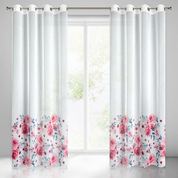 CARLA függöny 140x250 világos etaminból, ecsettel festett rózsák motívumával