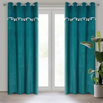 Kész függöny Kids 1 - Dekoratív szalaggal, 100% poliészter, Sötét türkiz szín Kész függöny Kids 1 - Dekoratív szalaggal, 100% poliészter, Sötét türkiz szín