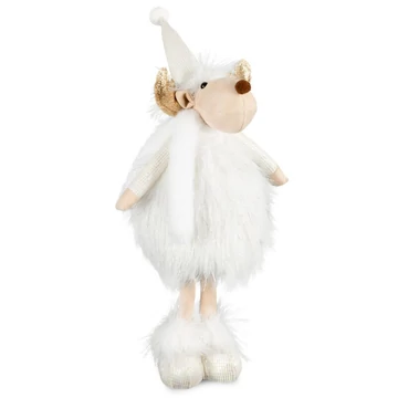 Rénszarvas karácsonyi figurája puha anyagokból készült téli ruhában