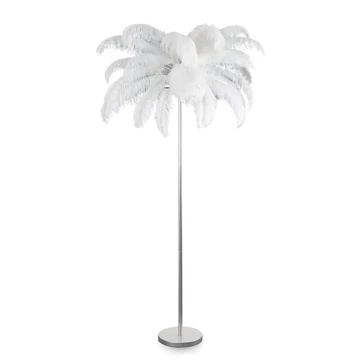 Feri lámpa - dekoratív állólámpa, fém és toll, ezüst színben Feri lámpa - dekoratív állólámpa, fém és toll, ezüst színben