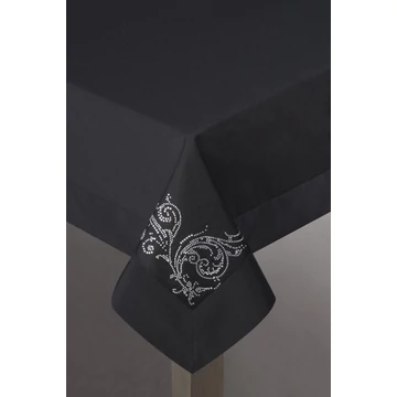 Dekoratív asztalterítő, 50% pamut és 50% poliészter, fekete színben Dekoratív asztalterítő, 50% pamut és 50% poliészter, fekete színben