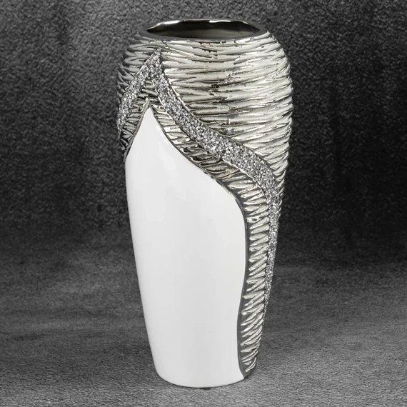 Dombornyomott mintával és fényes kristályokkal díszített ADONA kerámia váza