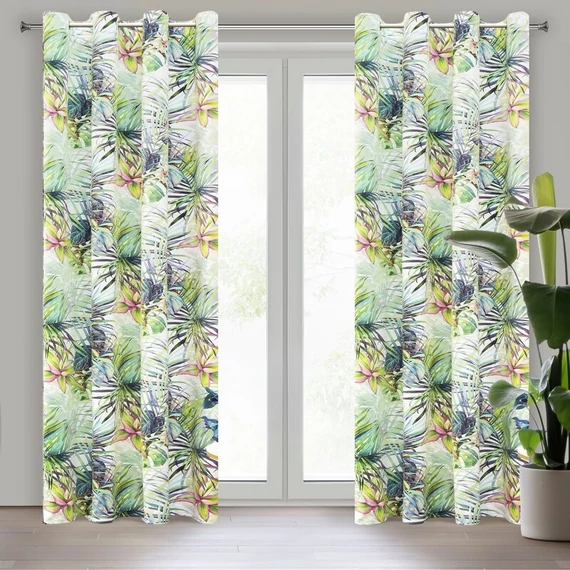 ROMMY bársonyfüggöny színes levél- és virágmotívummal