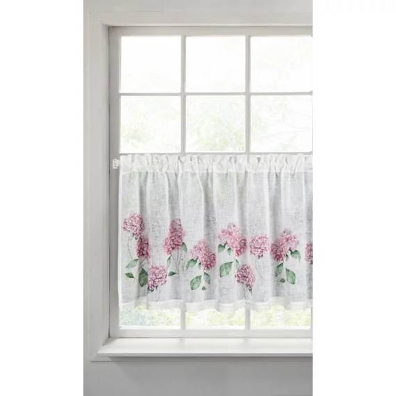 Virágmintával és csipkével díszített etaminból készült félfüggöny Virágmintával és csipkével díszített etaminból készült félfüggöny