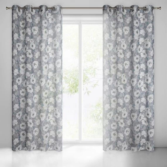 FABIA függöny 140x250 öko-stílusú etaminból, virágmintás, félig átlátszó