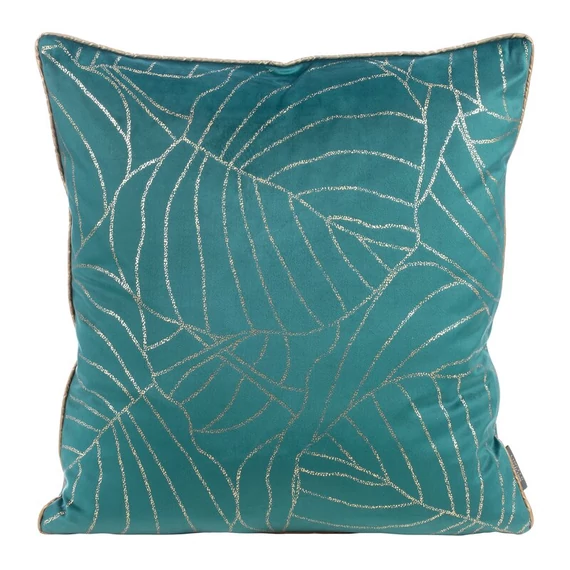 Welvet párnahuzat, dekoratív szegéllyel, 100% poliészter, türkiz színben