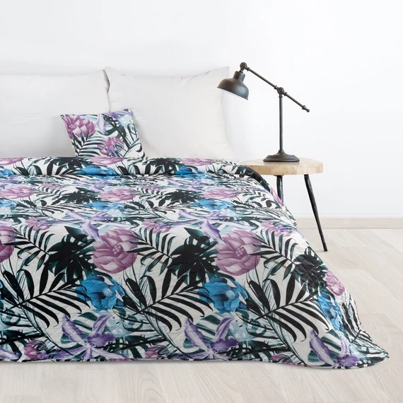DESIGN 91 MALIBU ágytakaró egzotikus levelek és virágok nyomatával, melegprés technikával steppelve