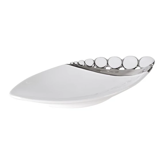 ENAMEL kerámia tányér csónak formájú, finom ezüst mintával díszítve