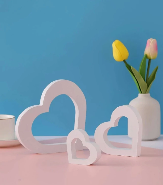 Szív alakú fa dekoráció 3db-os,