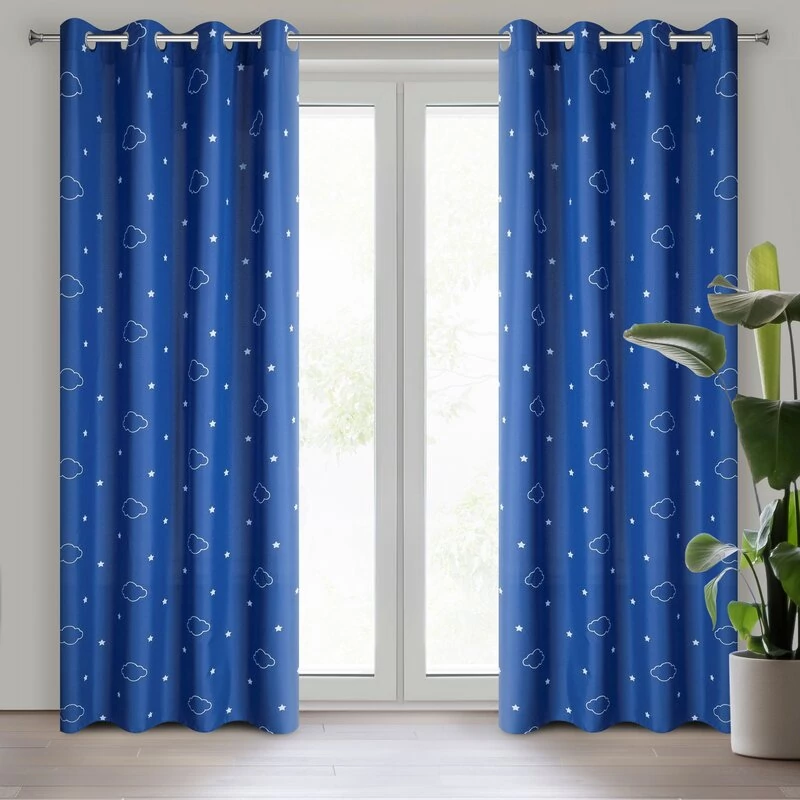 Nubles függöny - dekoratív, könnyű anyag, fluoreszkáló felülettel, sötétkék színben