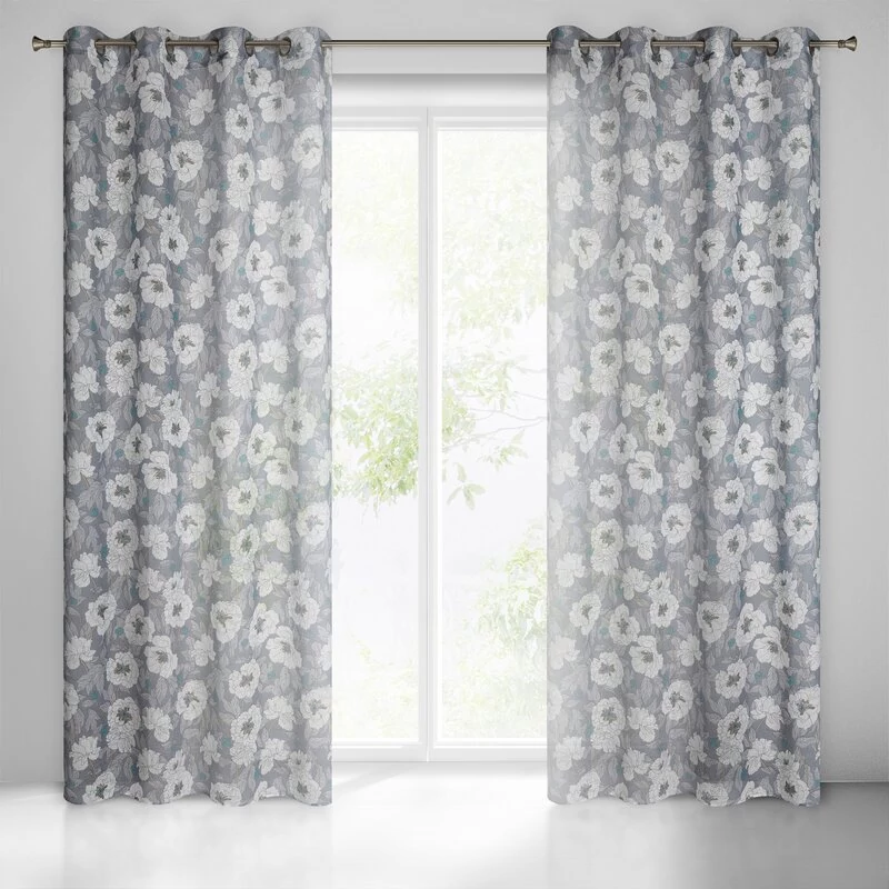 FABIA függöny 140x250 öko-stílusú etaminból, virágmintás, félig átlátszó