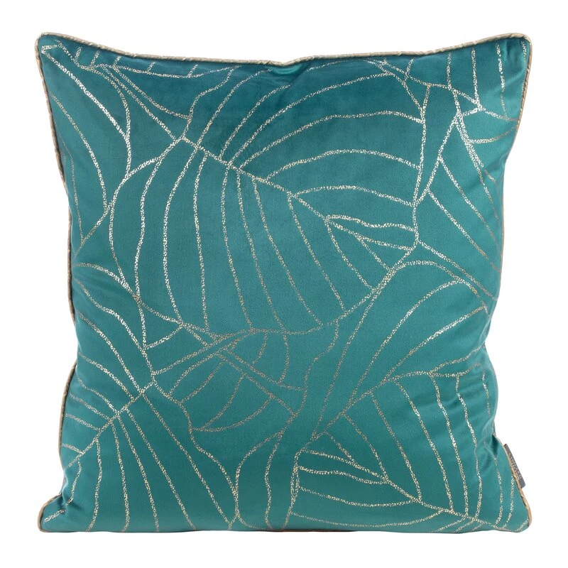 Welvet párnahuzat, dekoratív szegéllyel, 100% poliészter, türkiz színben