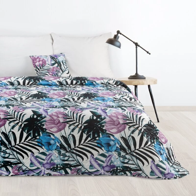 DESIGN 91 MALIBU ágytakaró egzotikus levelek és virágok nyomatával, melegprés technikával steppelve
