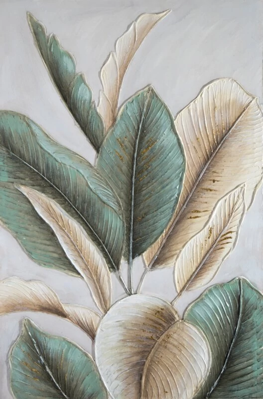 Beige levélmotívumú festmény 629, kézzel festett, vászonon