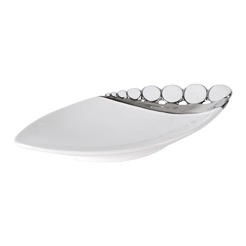 ENAMEL kerámia tányér csónak formájú, finom ezüst mintával díszítve